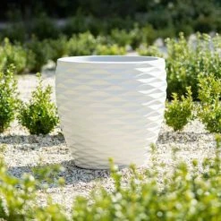 43cm Round Bilbao Planter in Ivory -Outdoor PLANTERS Shop PP84WHTM 3 ab8f