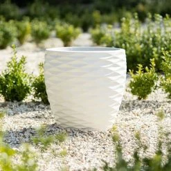 34cm Round Bilbao Planter in Ivory -Outdoor PLANTERS Shop PP84WHTS 1 b1cb