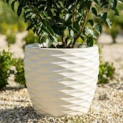 34cm Round Bilbao Planter in Ivory -Outdoor PLANTERS Shop PP84WHTS 4 3c4d