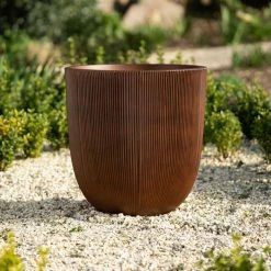 45cm Round Ridged Planter in Brown -Outdoor PLANTERS Shop PP86BRNM 2 f864