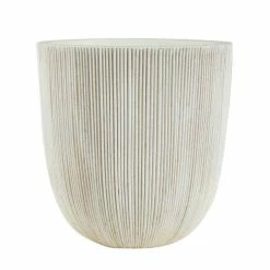 45cm Round Ridged Planter in White