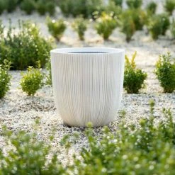 45cm Round Ridged Planter in White -Outdoor PLANTERS Shop PP86WHTM 2 2c08