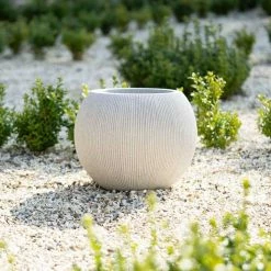 30cm Bowl Ridged Planter in Beige 9 30cm Bowl Ridged Planter in Beige -Outdoor PLANTERS Shop PP87BGES 2 c2c1