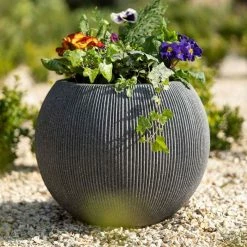 30cm Bowl Ridged Planter in Grey -Outdoor PLANTERS Shop PP87GRYS 1 a40a