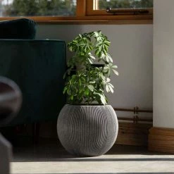 30cm Bowl Ridged Planter in Grey -Outdoor PLANTERS Shop PP87GRYS 5 2bee