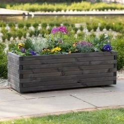 1.1m Pine Wood Raised Trough Planter in Grey -Outdoor PLANTERS Shop potted planter grey square crop 1fb1