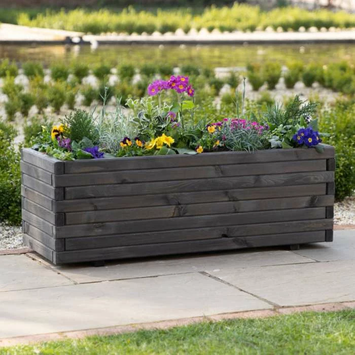 70cm Pine Wood Raised Trough Planter in Grey 3 70cm Pine Wood Raised Trough Planter in Grey - Image 3